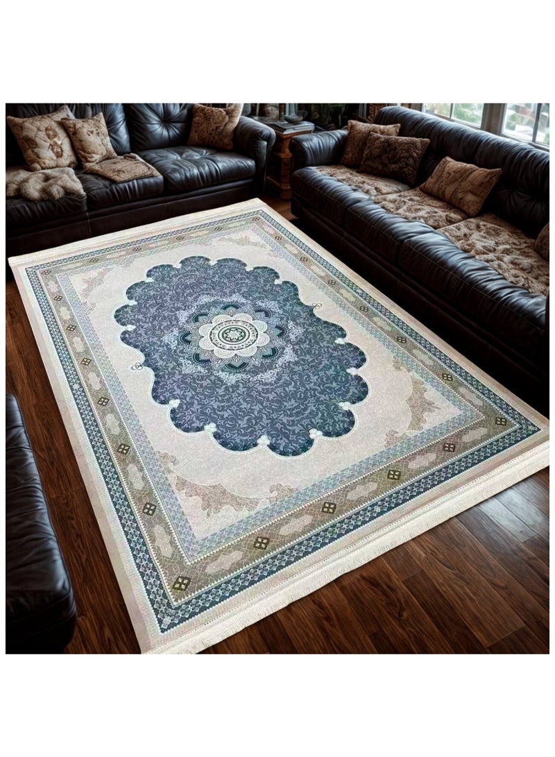 SMART HOME Large padded floor mat with a soft velvet surface and non-slip backing - Living room rug - Majlis rug - Lounge rug - Luxurious decorative rug - Elegant rug with modern patterns for living rooms and majlis - Size 300x200cm - Suitable for everyday use and entertaining - Image 3